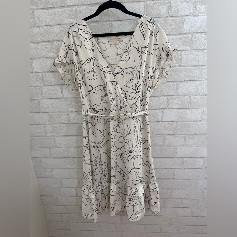 Monteau Cream Midi Dress with Black Floral Print